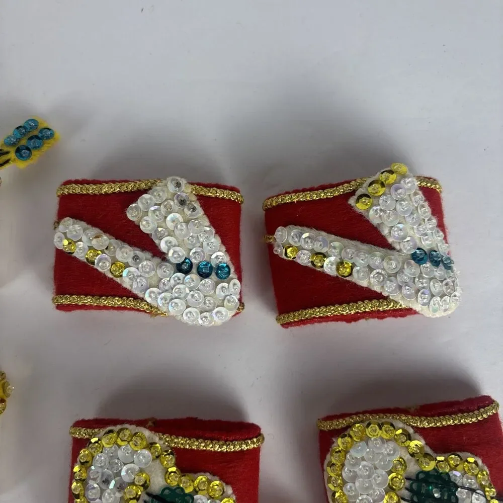 Vintage Homemade Christmas Napkin Rings Set of 8 Musical Instruments Sequins